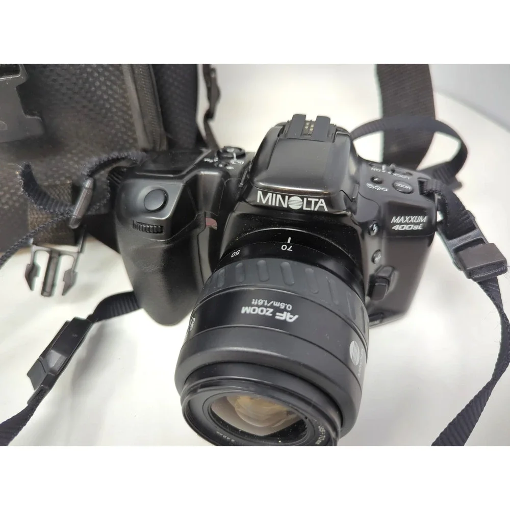 Minolta Maxxum 400SI 50mm Macro SLR Film Camera w/ 35-70mm Lens + Bag No battery